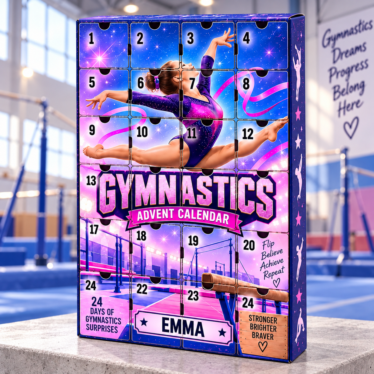 2026 Gymnastics Advent Calendar with Custom Name, 24-Day Countdown