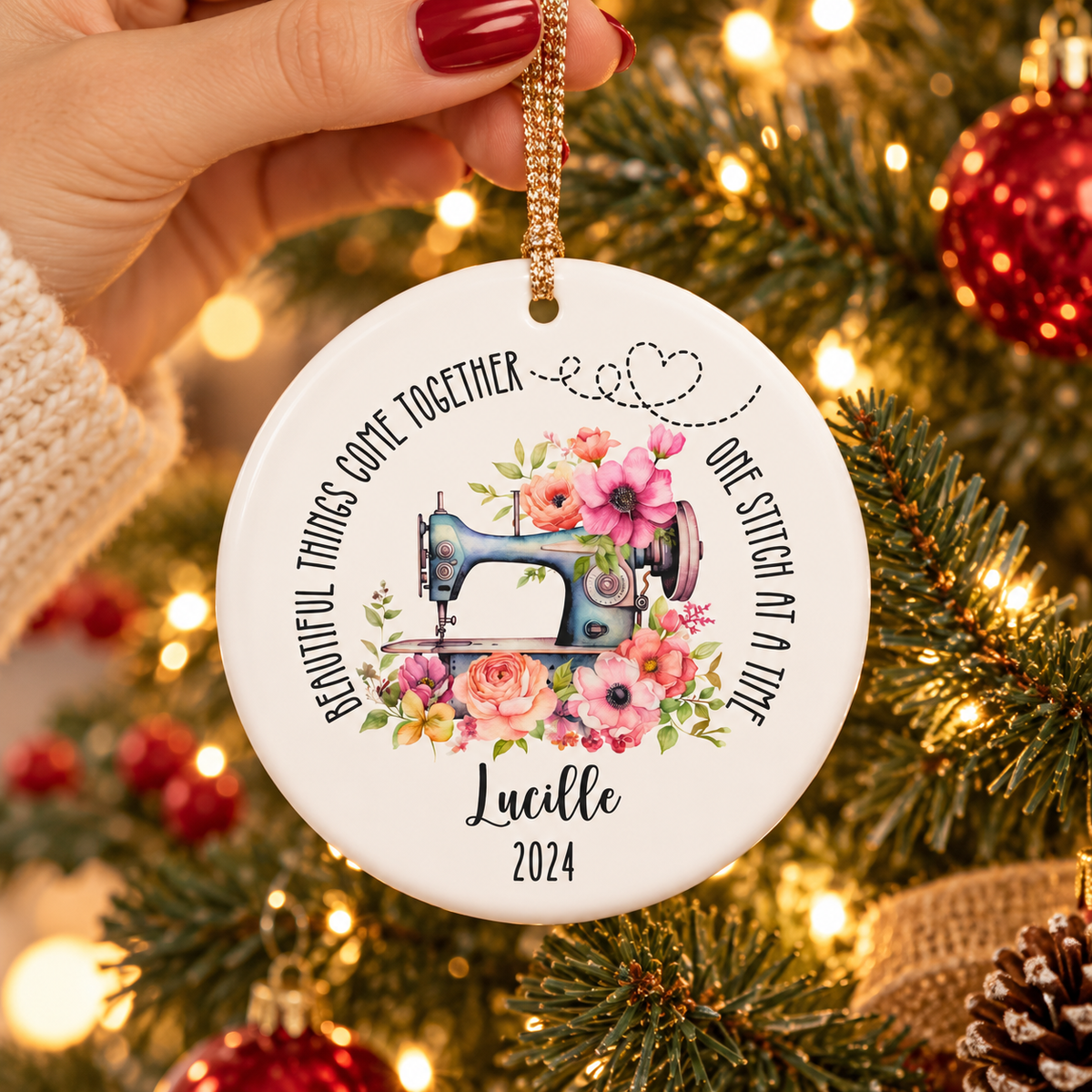 Personalized Sewing Ornament, Custom Quilter Sewing Lover Gift For Grandma Mom, Sewing Machine Ornament, Tailor Christmas Ornament Keepsake
