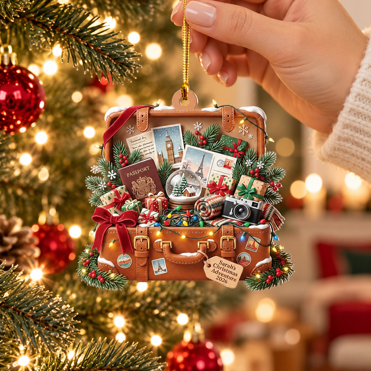 Personalized Travel Suitcase Ornament, Custom Travel Lover Christmas Ornament, Adventure Gift, Vacation Keepsake 2026 NTh TD-0805-JXWL