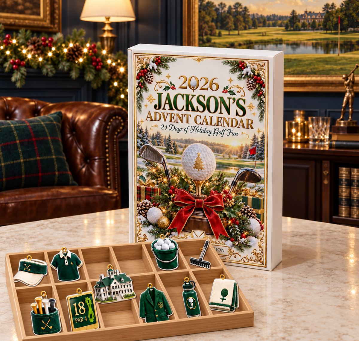 2026 Golf Advent Calendar With Custom Name and 24 Golf Charms