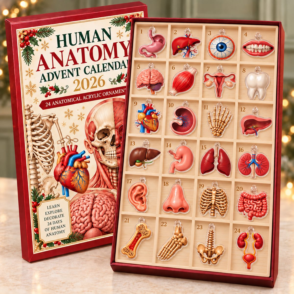 Human Anatomy Advent Calendar 2026, 24 Body Organ Ornaments, Medical Christmas Countdown, Anatomy Student Gift, Doctor Christmas Gift