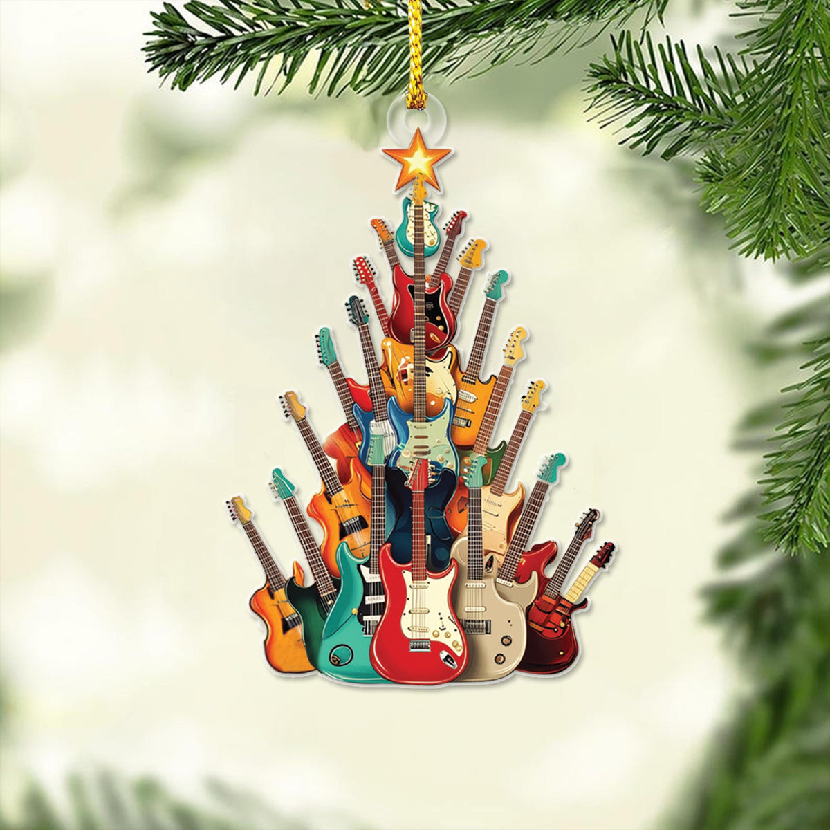 Colorful Guitar Christmas Tree Ornament – Christmas Gift for Guitar Players and Music Lovers