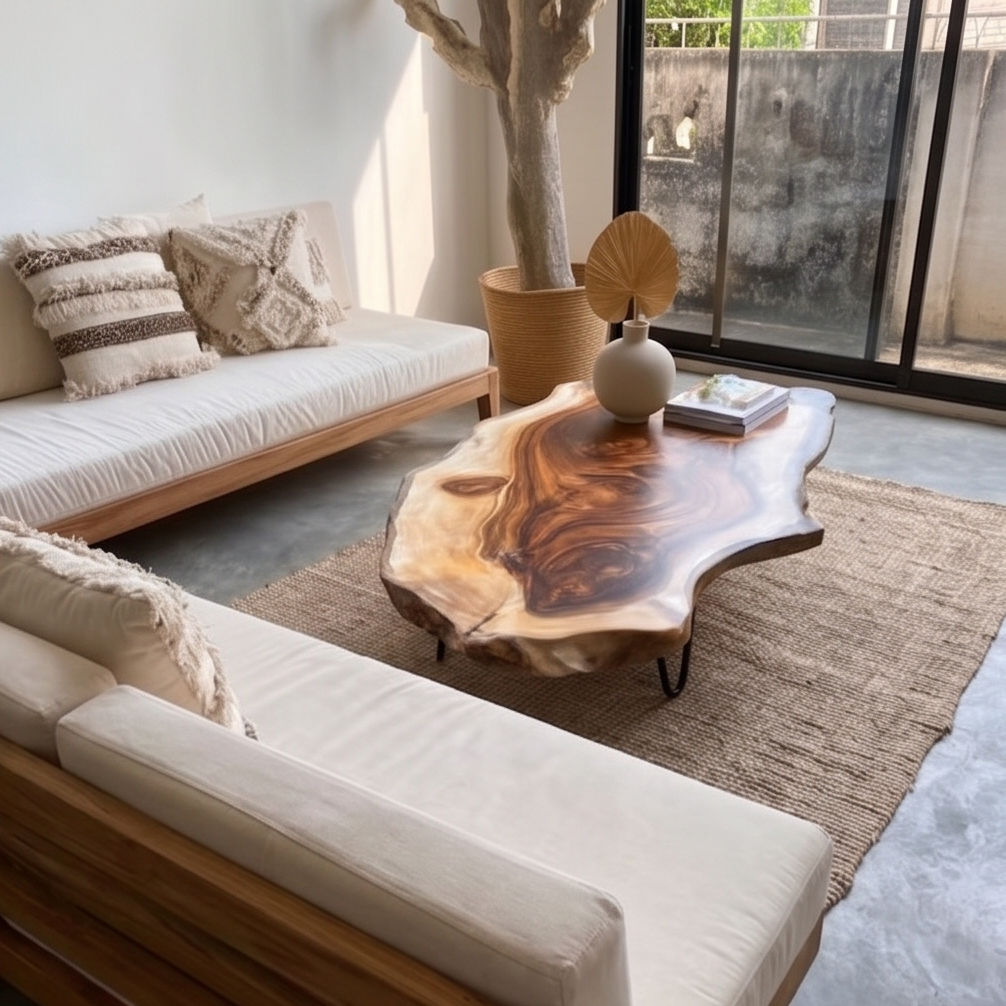 Live Edge Coffee Table, Rustic Solid Wood Table for Natural Farmhouse Living Room