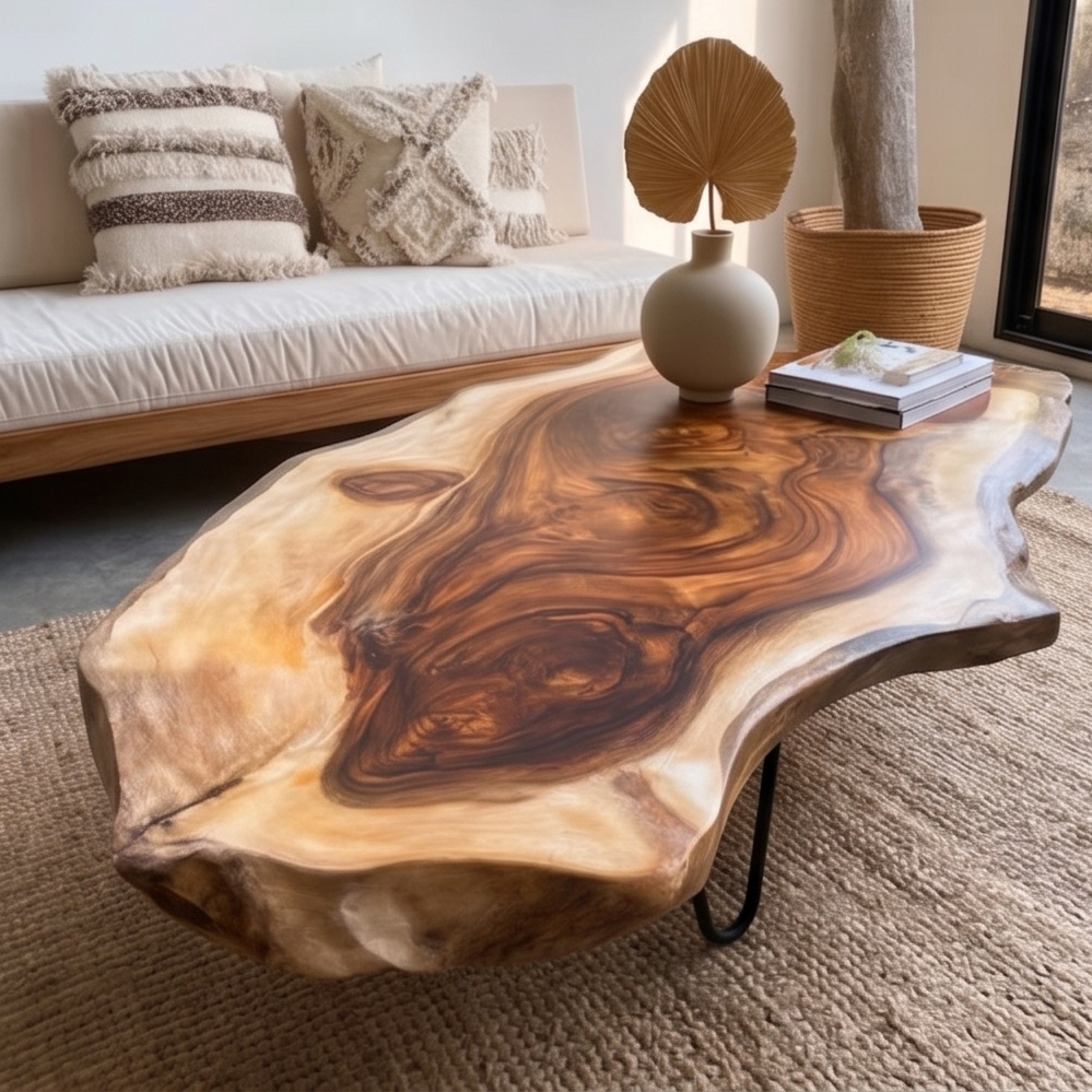 Live Edge Coffee Table, Rustic Solid Wood Table for Natural Farmhouse Living Room
