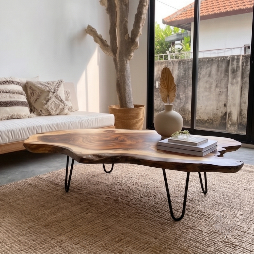 Live Edge Coffee Table, Rustic Solid Wood Table for Natural Farmhouse Living Room