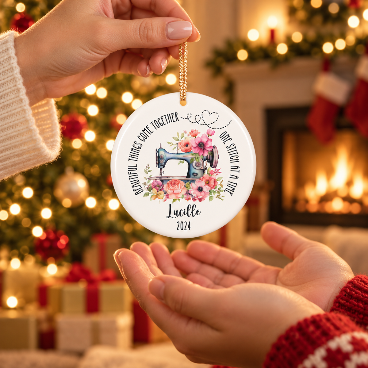 Personalized Sewing Ornament, Custom Quilter Sewing Lover Gift For Grandma Mom, Sewing Machine Ornament, Tailor Christmas Ornament Keepsake