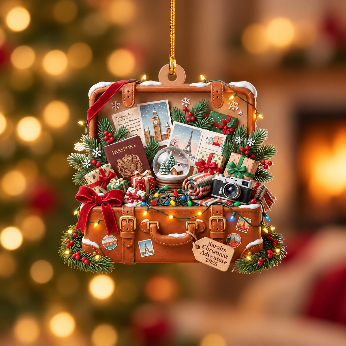 Personalized Travel Suitcase Ornament, Custom Travel Lover Christmas Ornament, Adventure Gift, Vacation Keepsake 2026 NTh TD-0805-JXWL