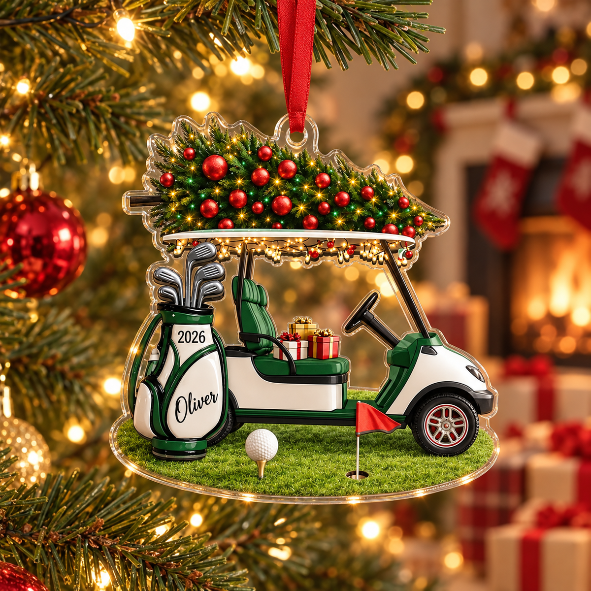Personalized Golf Cart Christmas Ornament, Custom Name and 2026 Acrylic Decoration for Golfers