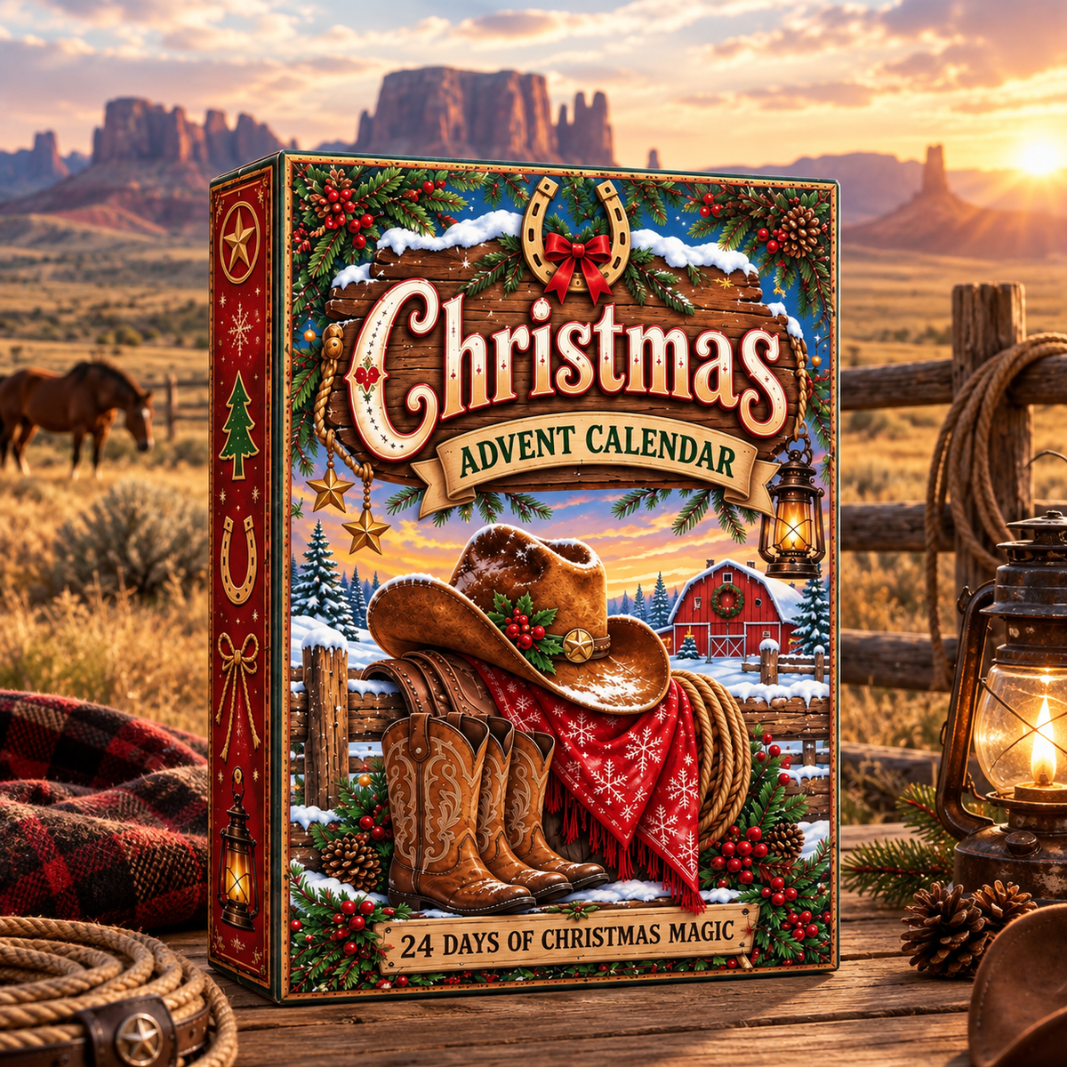 2026 Western Cowboy Advent Calendar, 24 Rustic Ornaments, Christmas Countdown Blind Box Gift for Western Fans