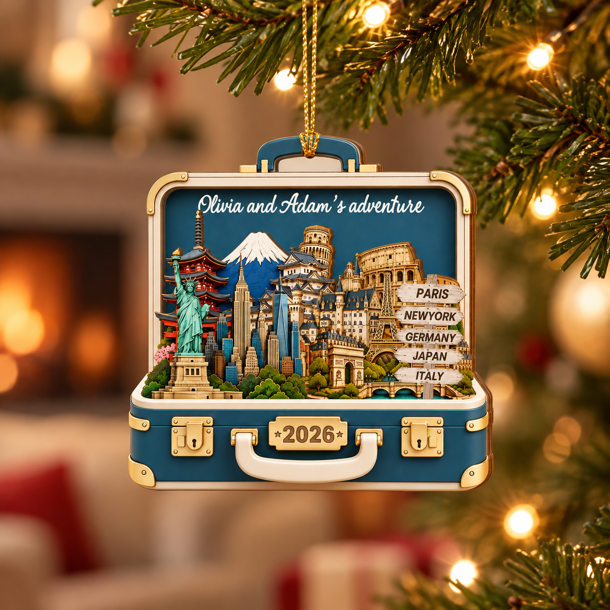 Custom Travel Adventure 2 Layer Wood Ornament, Traveling Destination Christmas Ornament, Travel Gift, Suitcase Ornament,Travel Souvenir Gift