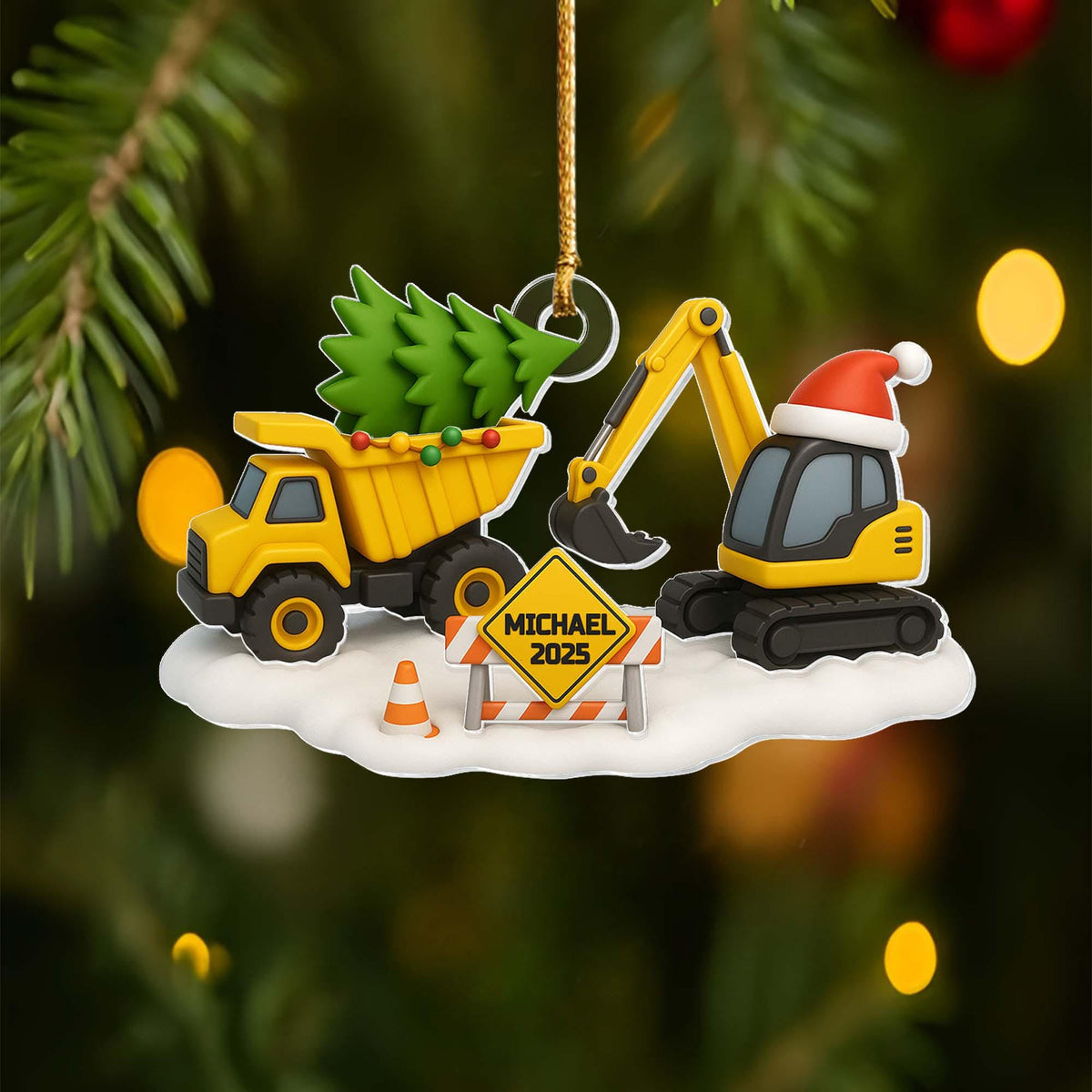 Kids Christmas Construction Truck Name Ornament, Personalized Christmas 2025 Kids Ornament, Custom Boys Excavator Ornament Keepsake 2025