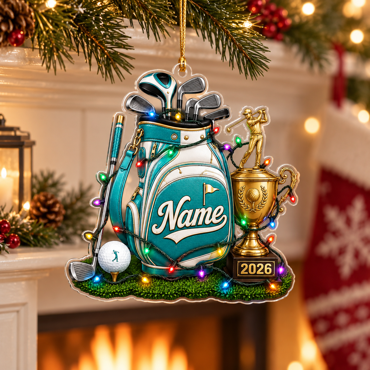 Personalized Golf Christmas Ornament, Custom Name and 2026 Trophy Acrylic Tree Decoration