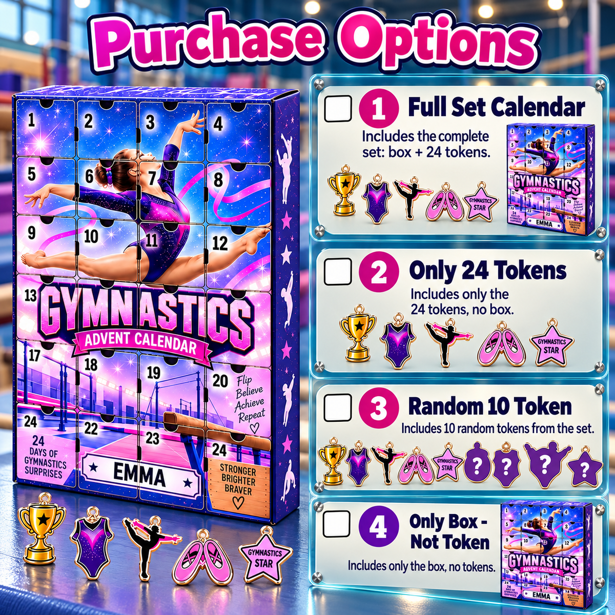 2026 Gymnastics Advent Calendar with Custom Name, 24-Day Countdown