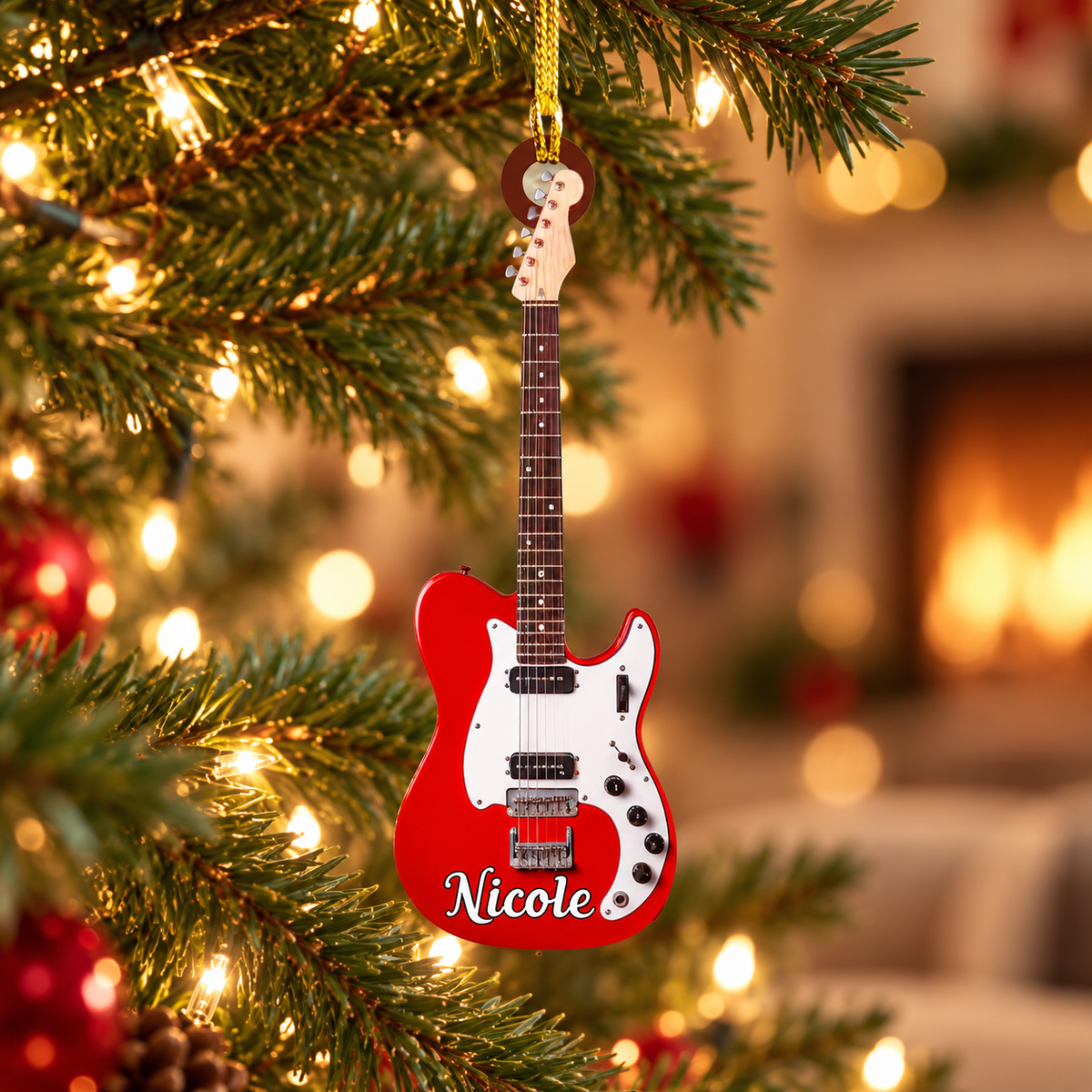Personalized Classic Electric Guitar Ornament with Custom Name and Guitar Style – Christmas Gift for Music Lover