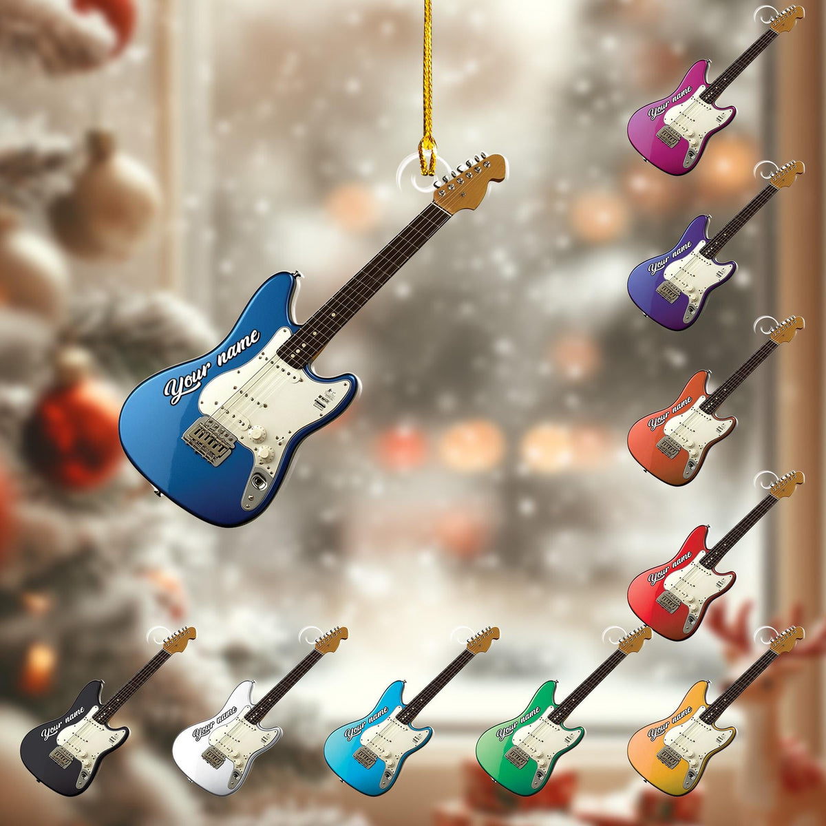 Personalized Electric Guitar Christmas Ornament with Custom Name and Color Choice – Gift for Guitar Player