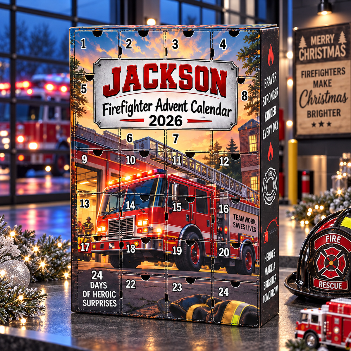 2026 Firefighter Advent Calendar with Custom Name, 24-Day Countdown