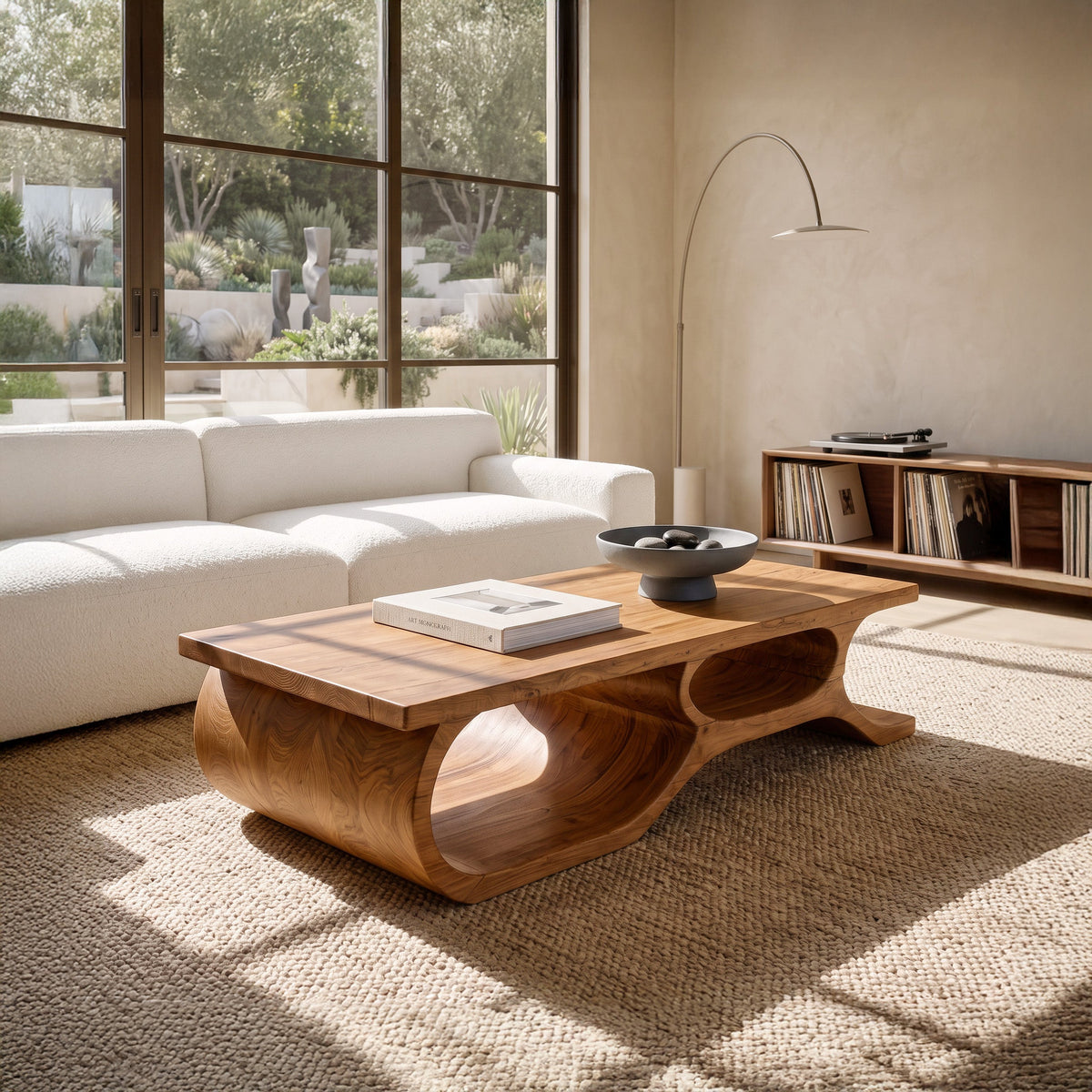 Organic Coffee Table Open Shelf Design For Living Room