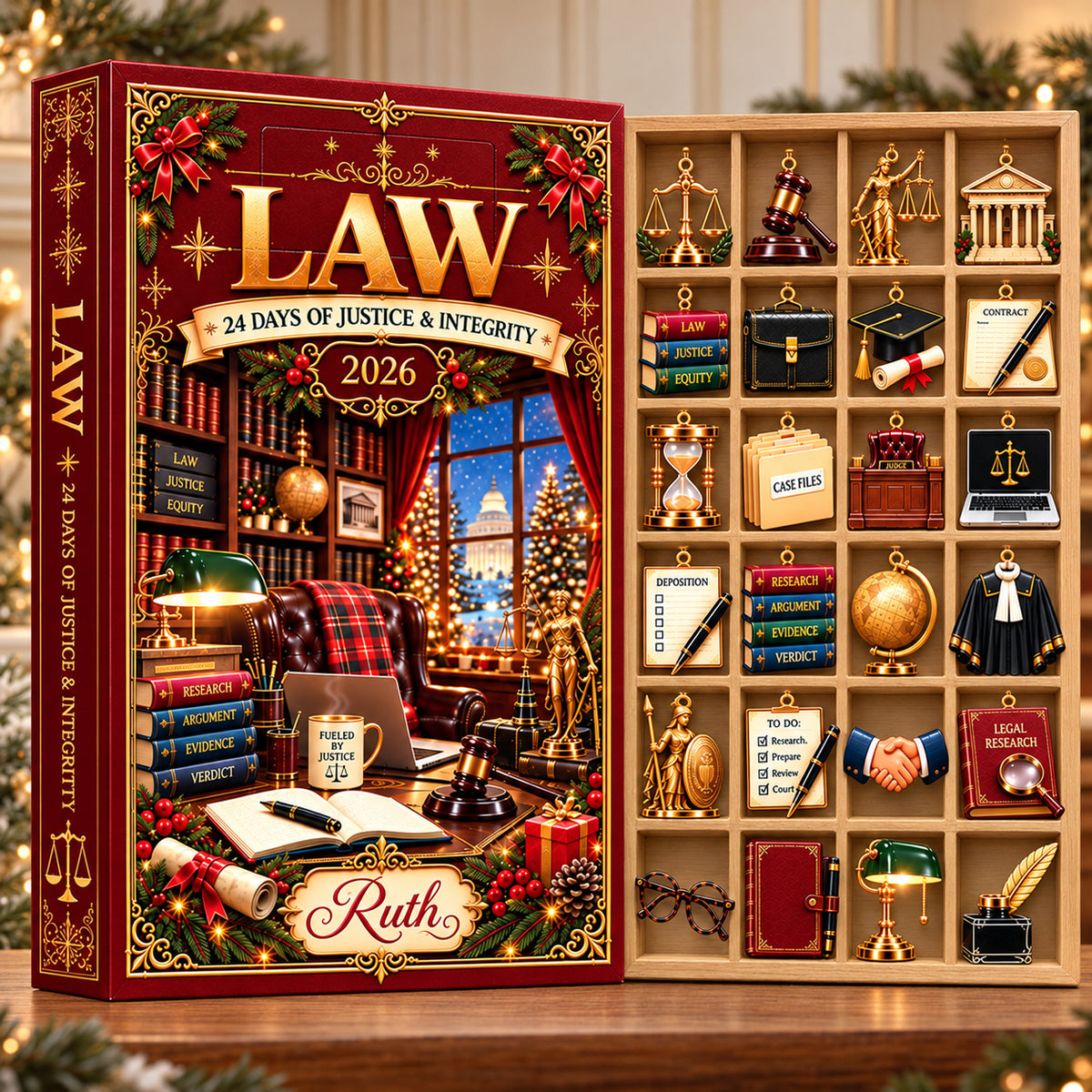 Personalized Law Advent Calendar, Custom Name Christmas Countdown, 24 Legal Charms, Lawyer Gift, Attorney Holiday Gifts for All Lawyers 2026