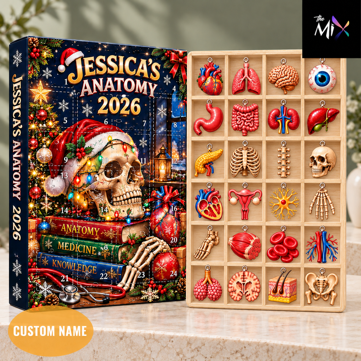 Personalized Anatomy Advent Calendar 2026, 24 Human Body Organ Charms, Medical Countdown