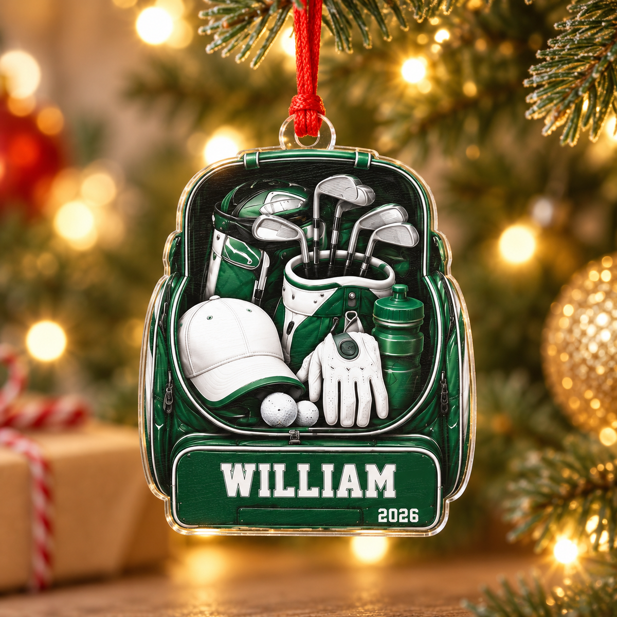 Personalized Golf Equipment Christmas Ornament, Custom Name and 2026 Acrylic Tree Decoration for Golfers