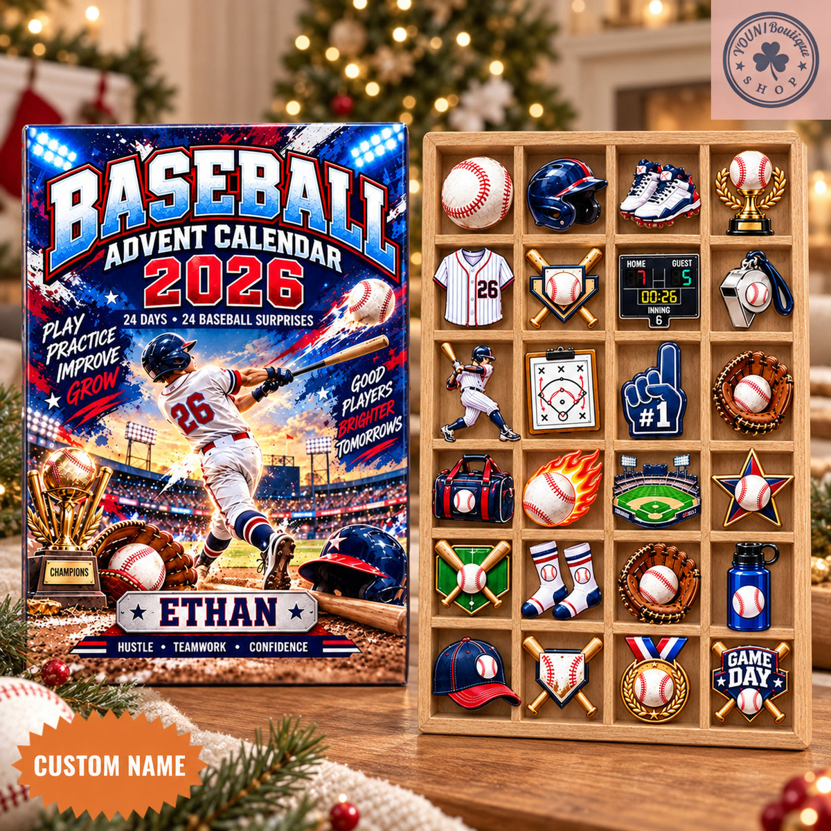 Baseball Advent Calendar 2026, Baseball Christmas Countdown, 24 Baseball Charms, Baseball Player Gift, Baseball Coach Gift