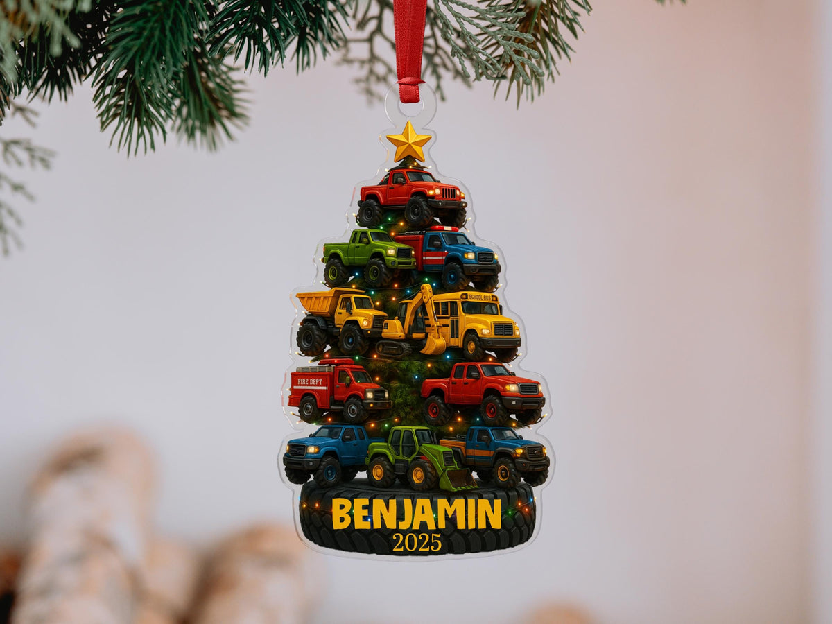 Personalized Kid Christmas Ornament, Name Kids Ornament, Truck Kids Christmas Tree Ornament, Holiday Tree Keepsake, Gift for Child
