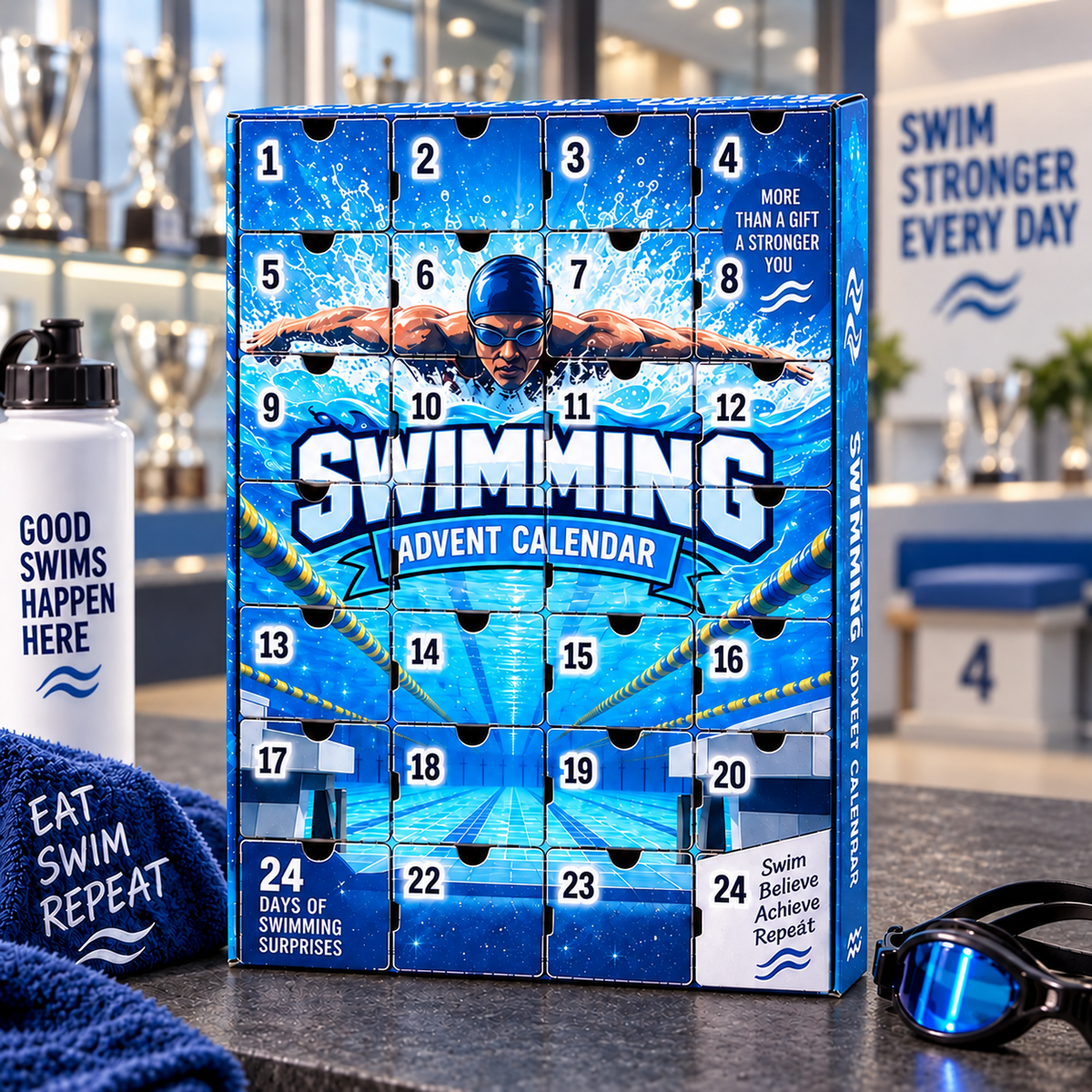 Personalized Swimming Advent Calendar 2026 with 24 Tokens