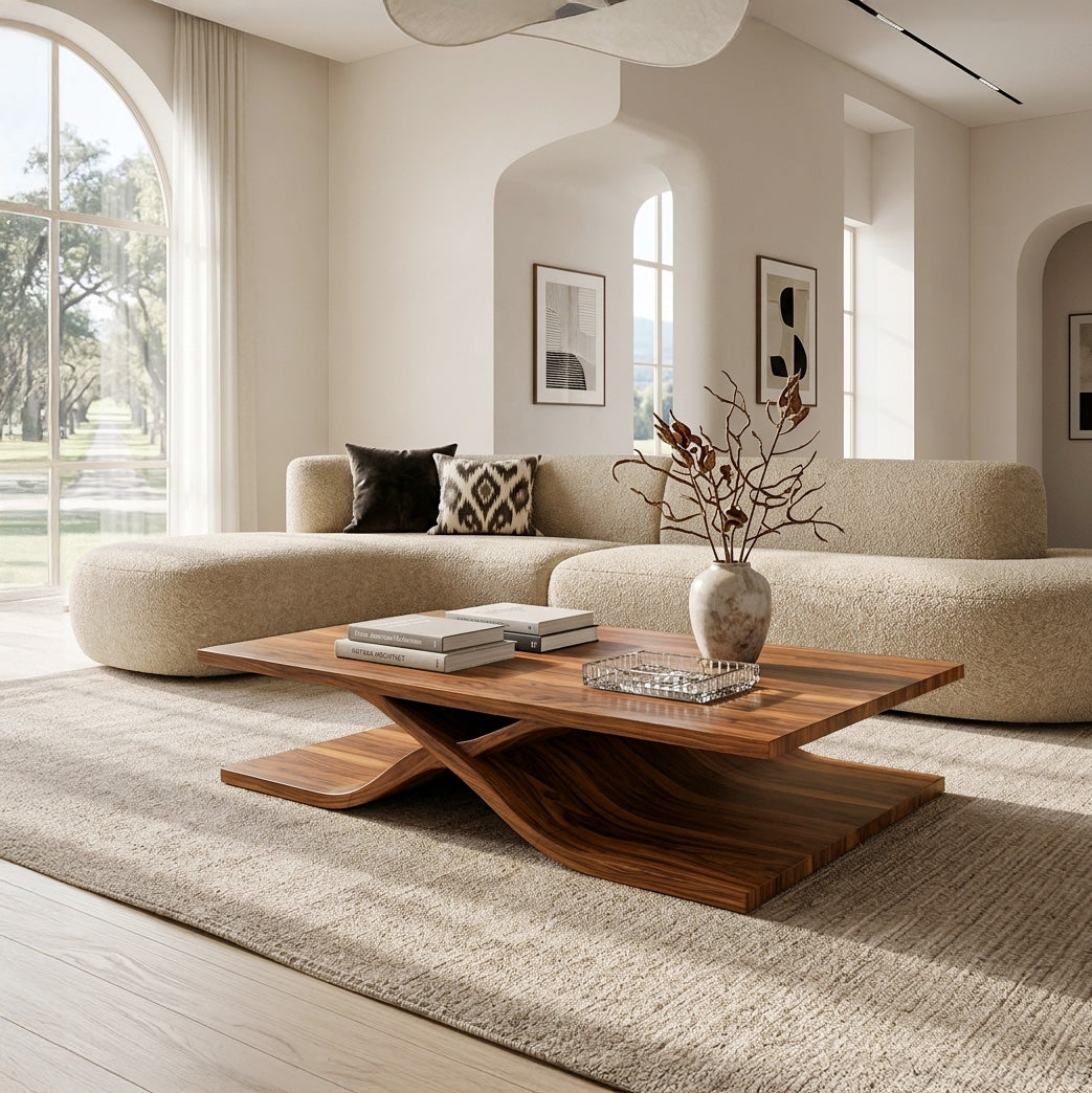 Modern Coffee Table Curved Layered Design For Living Room
