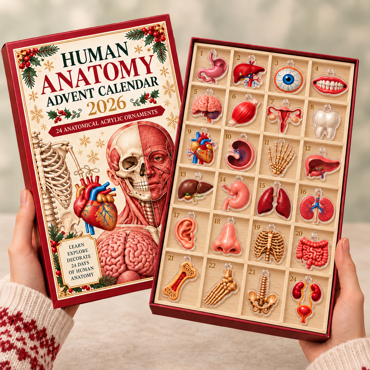 Human Anatomy Advent Calendar 2026, 24 Body Organ Ornaments, Medical Christmas Countdown, Anatomy Student Gift, Doctor Christmas Gift