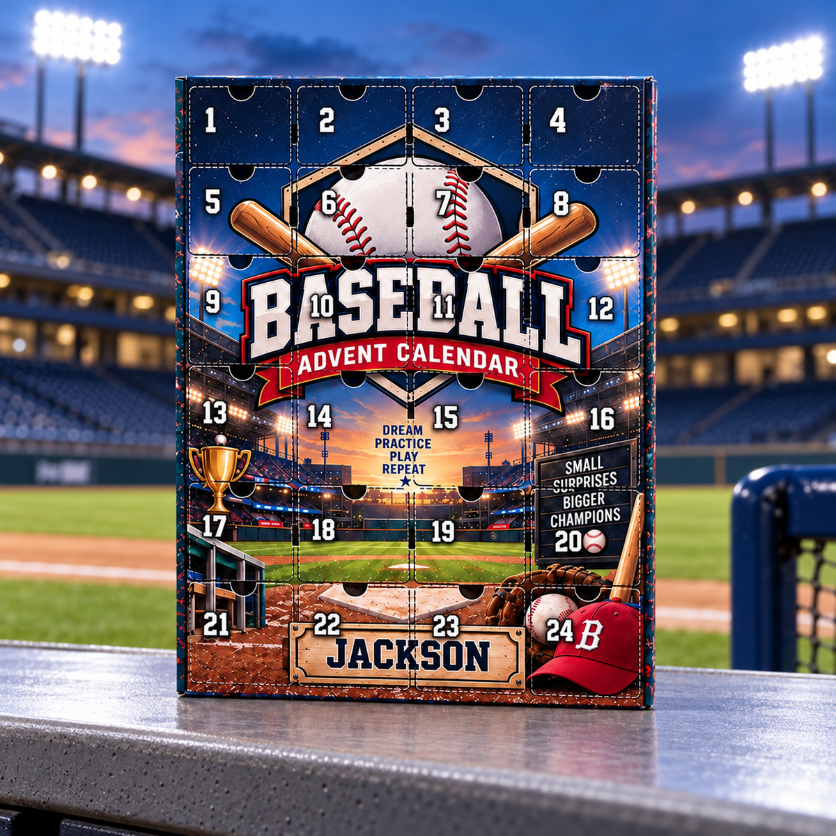 2026 Baseball Advent Calendar with Custom Name, 24-Day Countdown