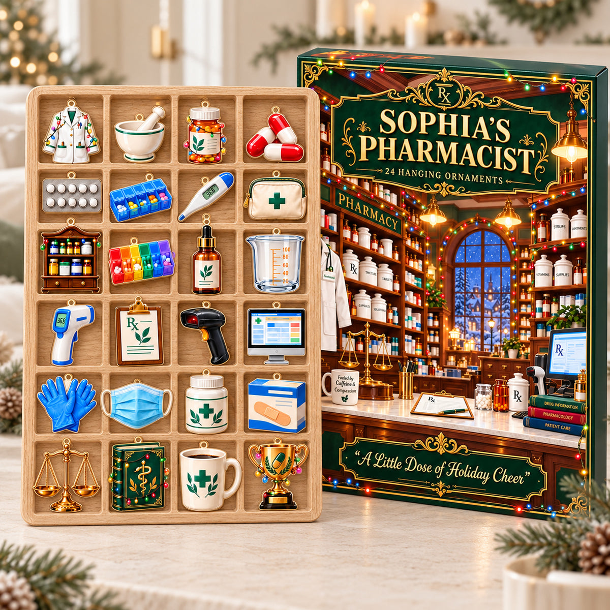 Personalized Pharmacist Advent Calendar 2026, Pharmacy Christmas Countdown, 24 Pharmacy Ornaments, Pharmacist Gift, Holiday Decor