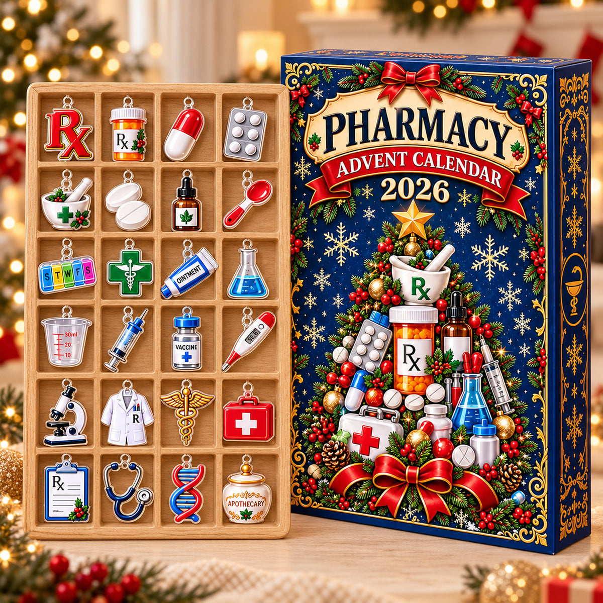 Pharmacy Advent Calendar 2026, Pharmacist Christmas Ornament Set, Pharmacy Tech Gift, Pharmacy Student Gift, Medical Christmas Decor