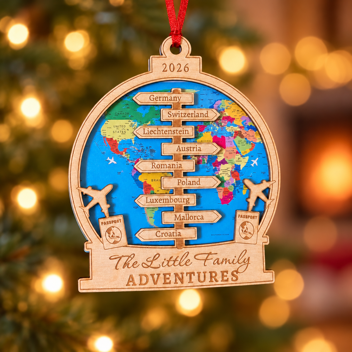 Personalized Travel Ornament, Adventure Ornament, Personalized Keepsake, Christmas Gift, Custom Snow Globe Ornament