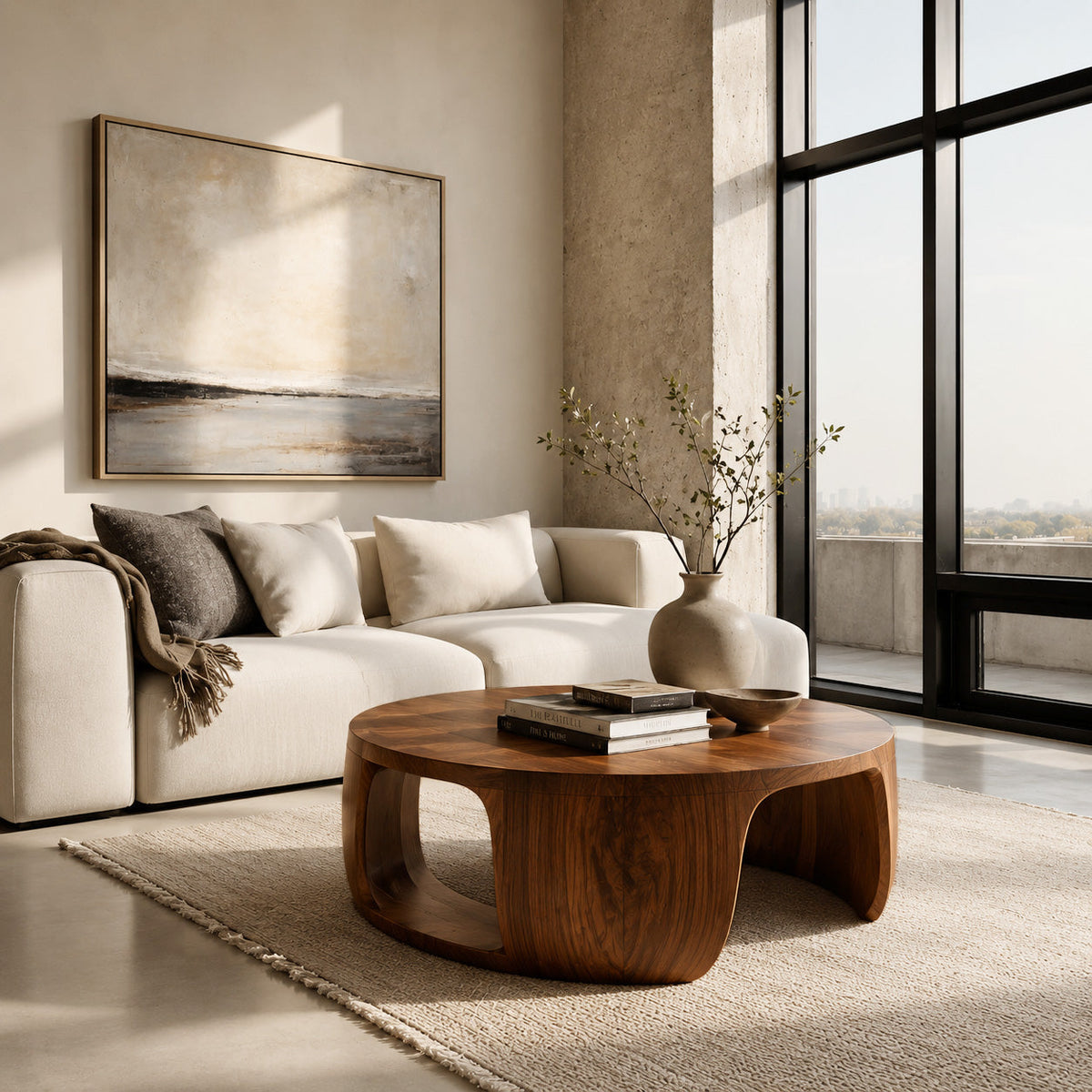 Minimal Wood Round Coffee Table With Sculptural Form For Home