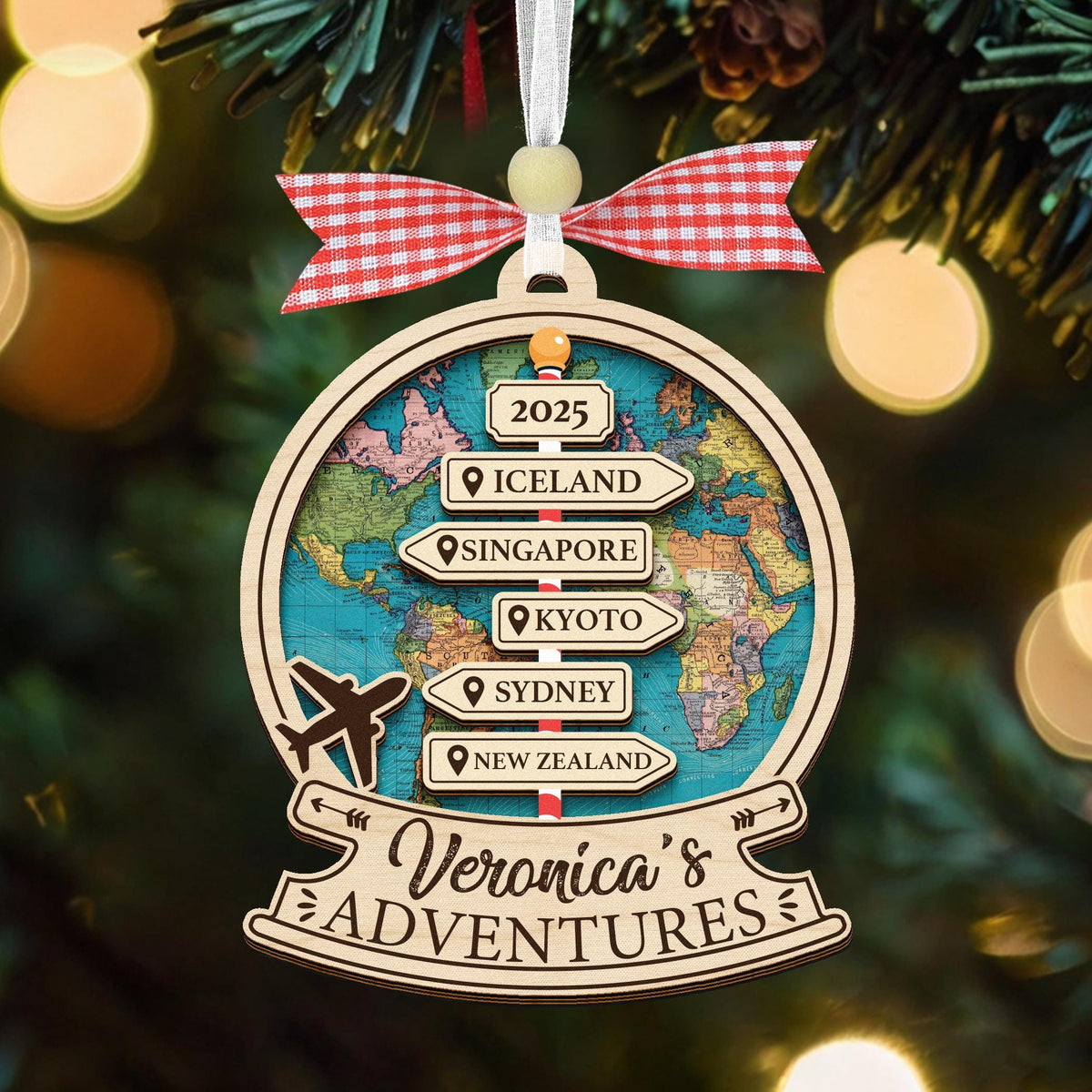 Custom Travel Adventure Ornament,Traveling Destination Christmas Ornament,Travel Gift,Christmas Gift,New Adventure,Couple Adventure Awaits