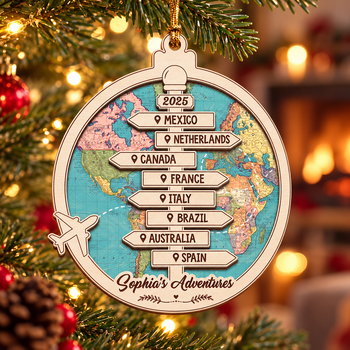 Personalized Travel Adventure Ornament, Custom Traveling Destination Ornament, Couple Traveling Destination, Travel Gift, Christmas Gift
