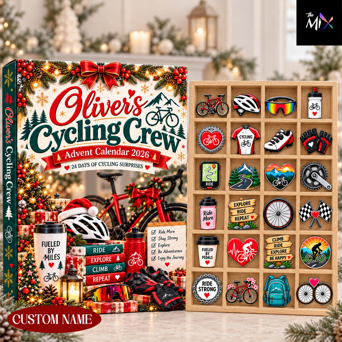 Personalized Cycling Advent Calendar 2026, 24 Cycling Charms, Christmas Countdown Box, Gift for Bike Lovers