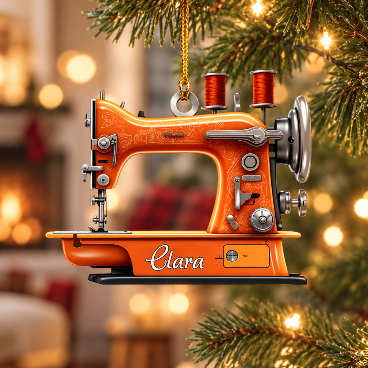 Custom Name Sewing Machine Christmas Ornament, Christmas Tree Hanging Decor, Flat 2D Ornament Acrylic Wooden, Gift For Sewing Lovers