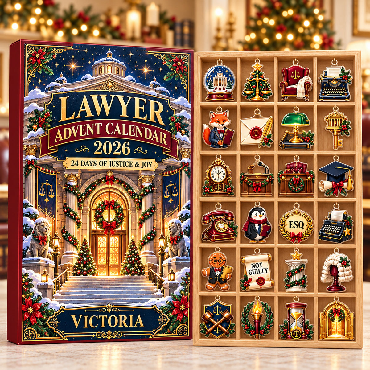 Personalized Lawyer Advent Calendar 2026, 24 Legal Charms Blind Box, Christmas Countdown Gift for Attorneys and Law Students