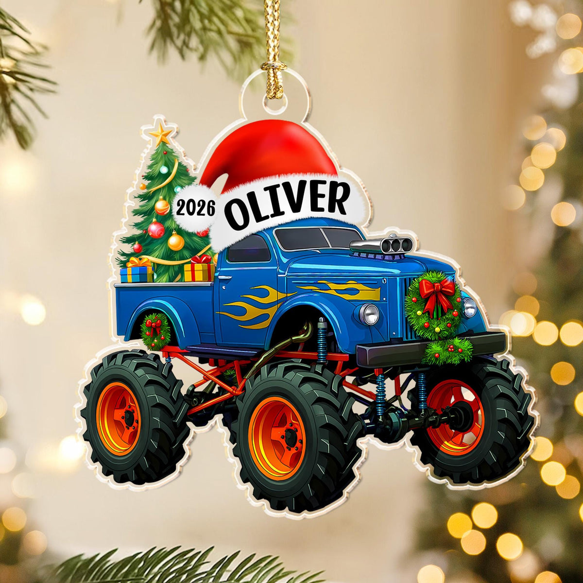 Personalized Monster Truck Christmas Ornament with Name Kids Boy Xmas Gifts, 2026 Ornament, Christmas Gift for Nephew Son Grandson