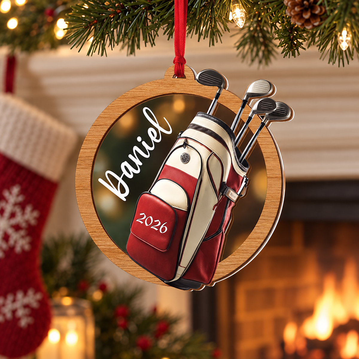 Personalized Golf Christmas Ornament, Custom Name and 2026 Golf Bag Acrylic Tree Decoration