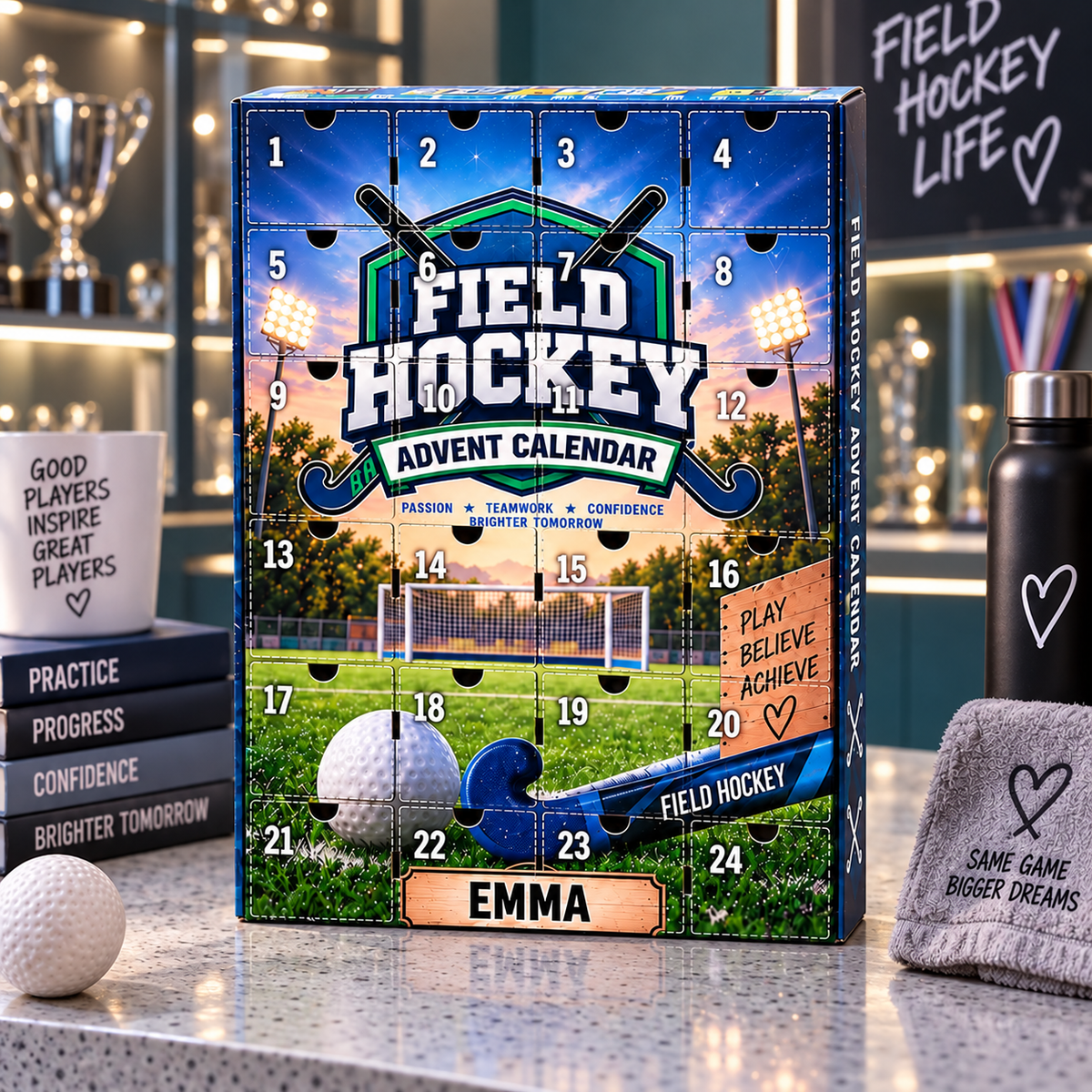 Custom Name Field Hockey Advent Calendar 2026, 24-Day Christmas Gift