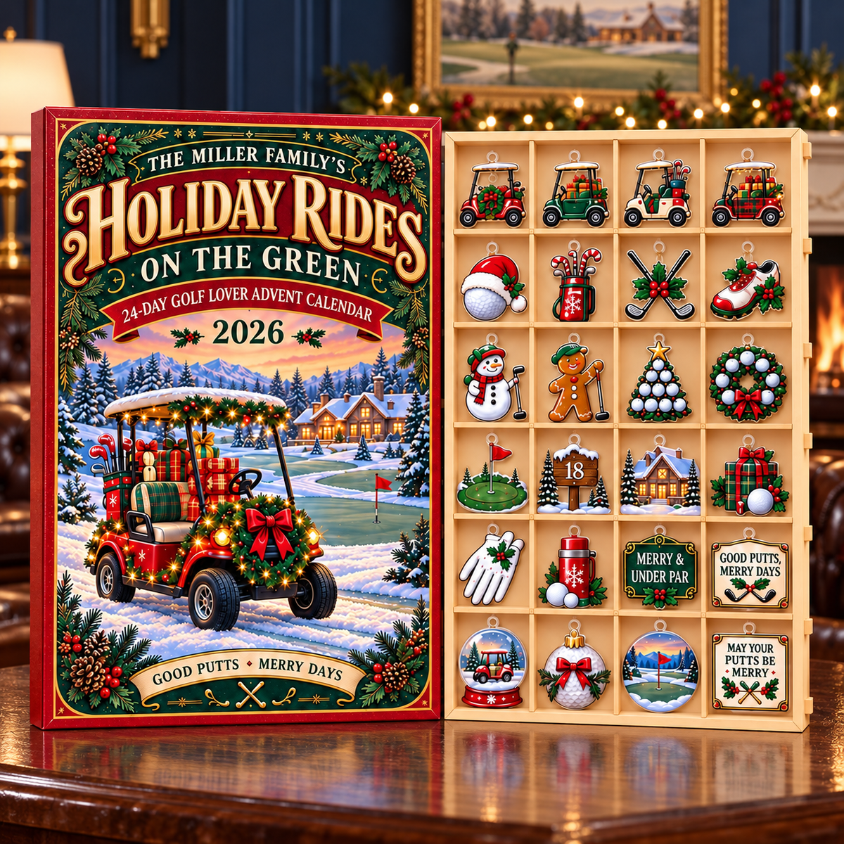 2026 Golf Advent Calendar With Custom Family Name and 24 Charms
