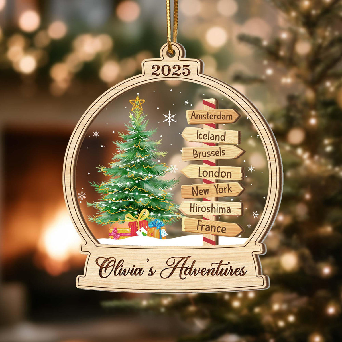 Personalized Travel Adventure Ornament, Custom Traveling Destination Ornament, Travel Gift, Christmas Gift, Gift for Travelers, Couple Gift