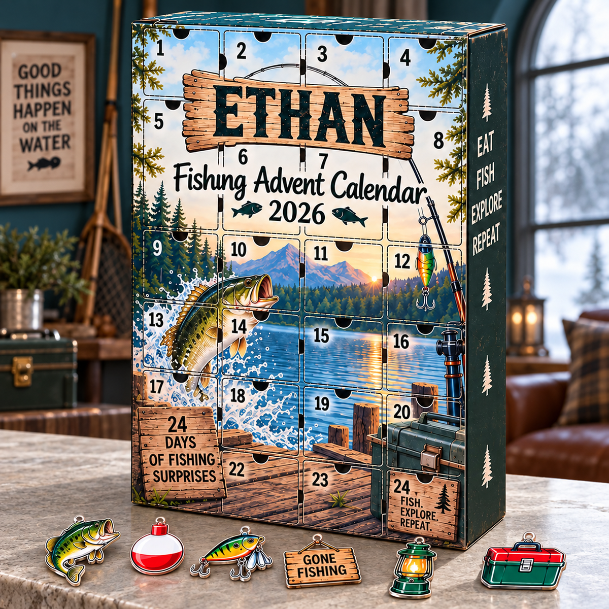 2026 Fishing Advent Calendar with Custom Name, 24-Day Countdown