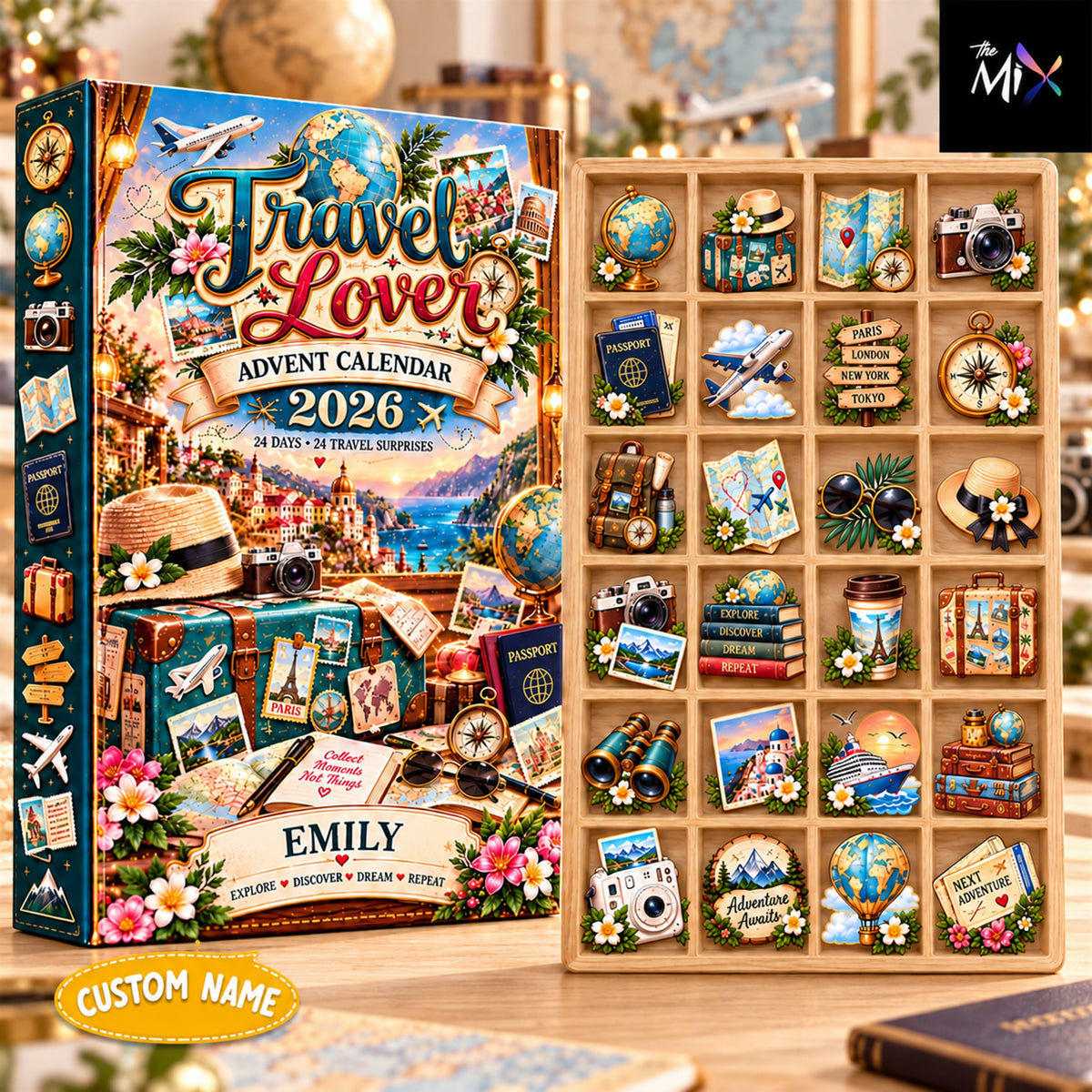 Personalized Travel Advent Calendar 2026, Travel Lover Charm Countdown, 24 Day Christmas Advent Calendar, Gift for Travelers, Travel Gift