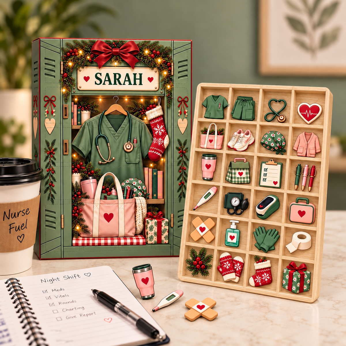 Personalized Nurse Advent Calendar with 24 Nursing Charms, Christmas Blind Box
