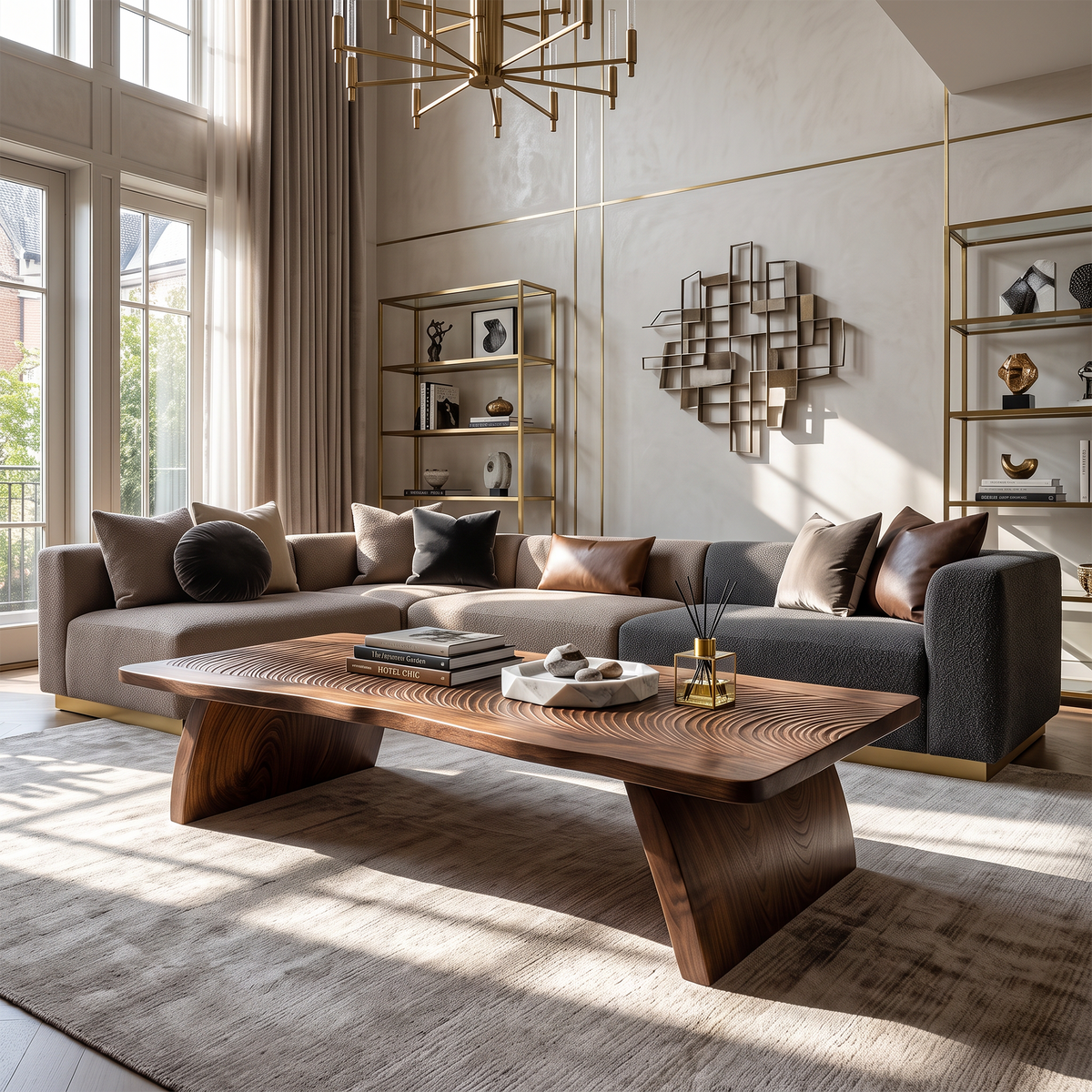Farmhouse Mid Century Live Edge Coffee Table For Living Room