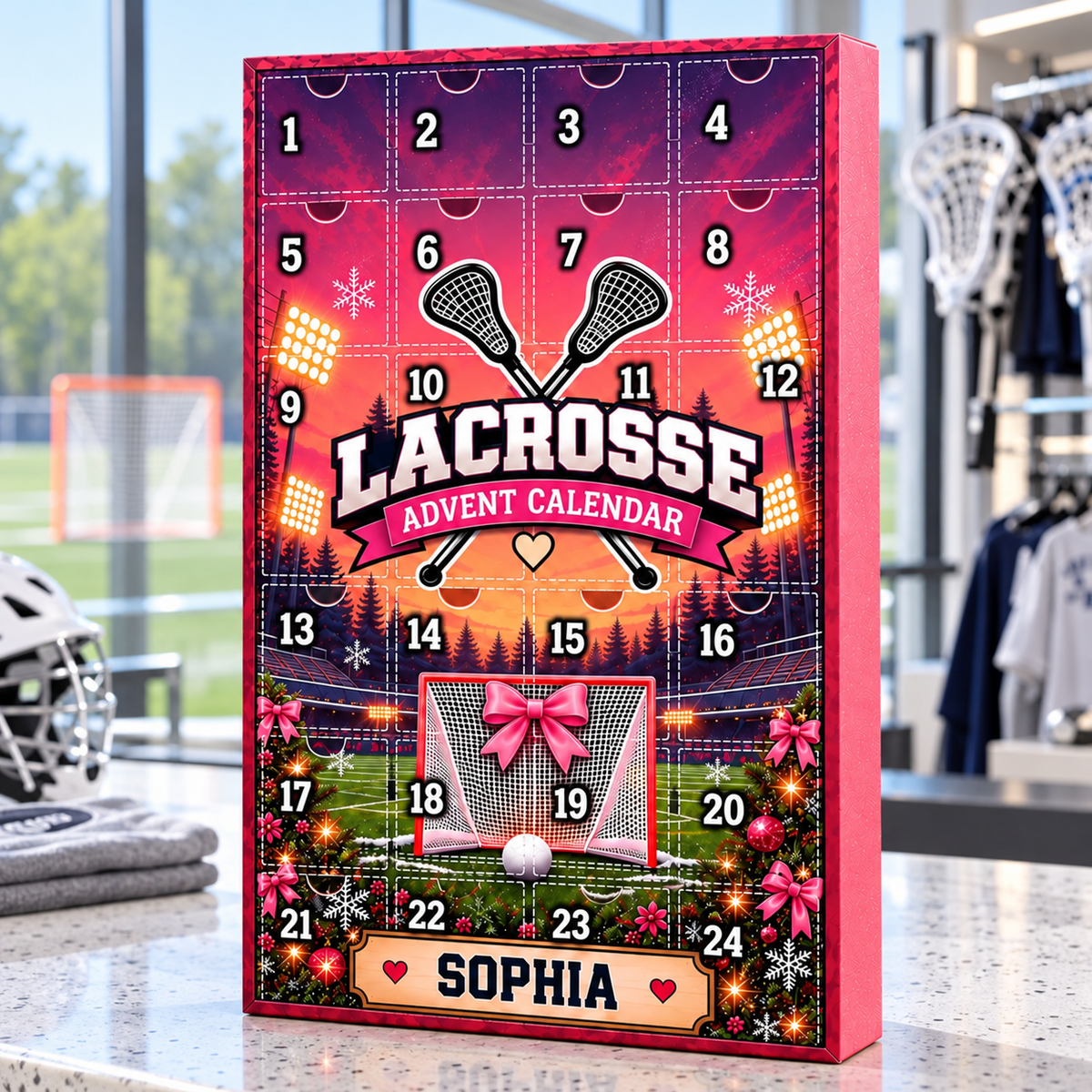 2026 Girls Lacrosse Advent Calendar with Custom Name, 24-Day Countdown