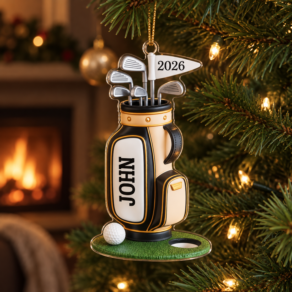 Personalized Golf Bag Christmas Ornament, Custom Name and Year Acrylic Tree Decoration for Golfers